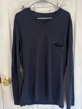La Perla Dark Navy V-Neck Long Sleeve Top with Pocket